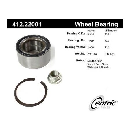 Centric Premium Double Row Wheel Bearing, Parts 412.22001